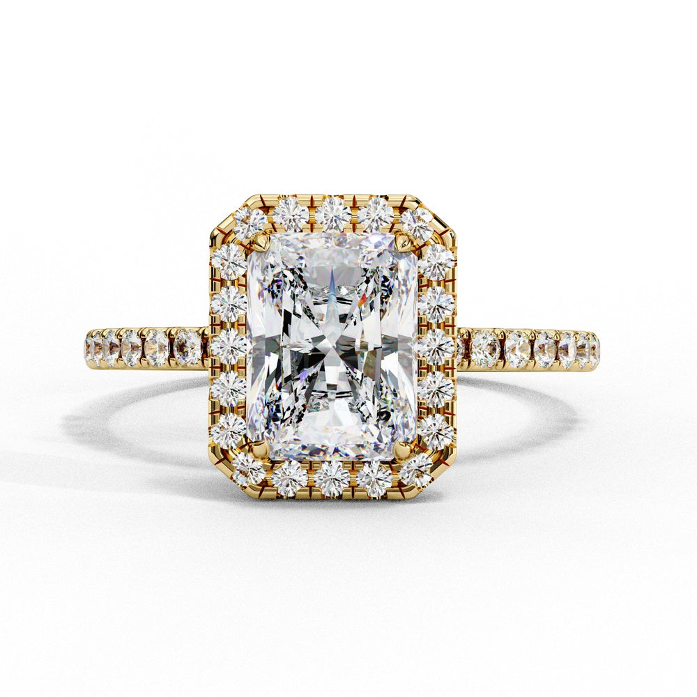 Studded Radiant Cut Solitaire Ring with Halo