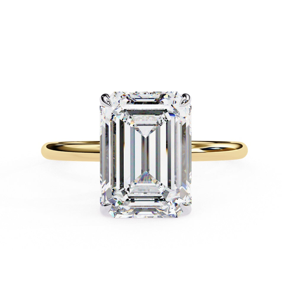 Emerald Cut Solitaire Ring with Hidden Halo