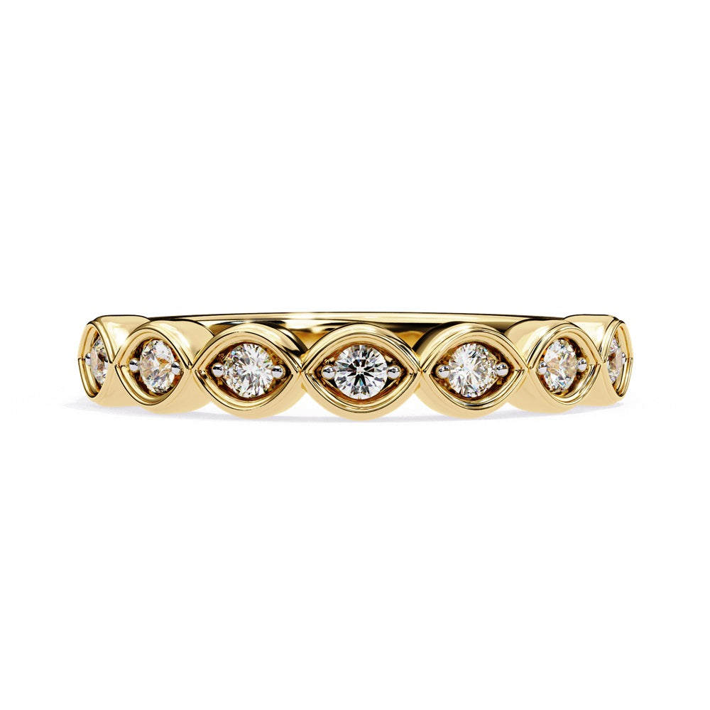 The Braided Diamond Band by Niraa features marquise-shaped settings with round diamonds, and a sleek polished finish enhances their brilliance, adding elegance to any luxury attire.