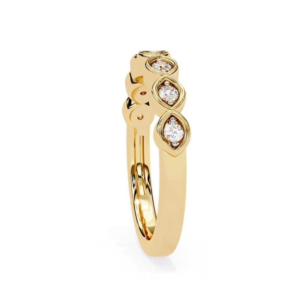 The Braided Diamond Band by Niraa features marquise-shaped settings with round diamonds, and a sleek polished finish enhances their brilliance, adding elegance to any luxury attire.
