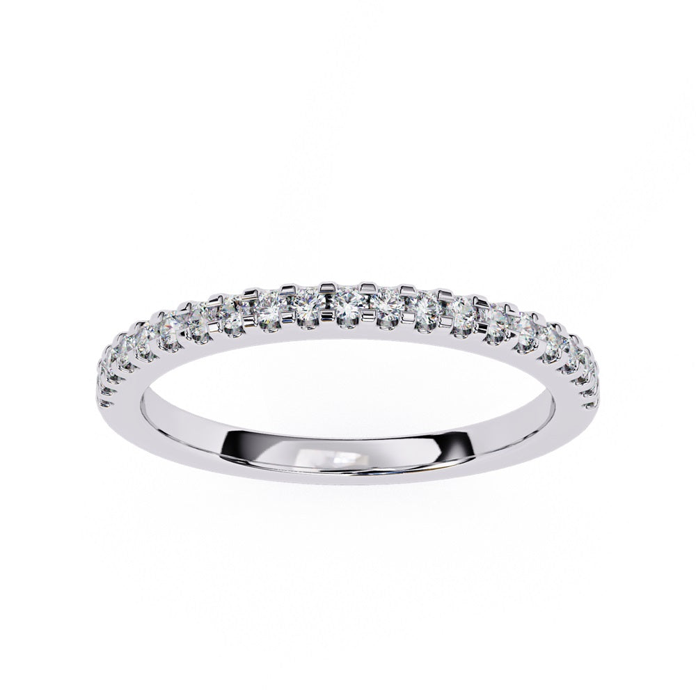 The Niraa Hope Diamond Band is a luxurious gold ring featuring a single row of small, sparkling diamonds. Its polished finish enhances the brilliance, making it truly exquisite.