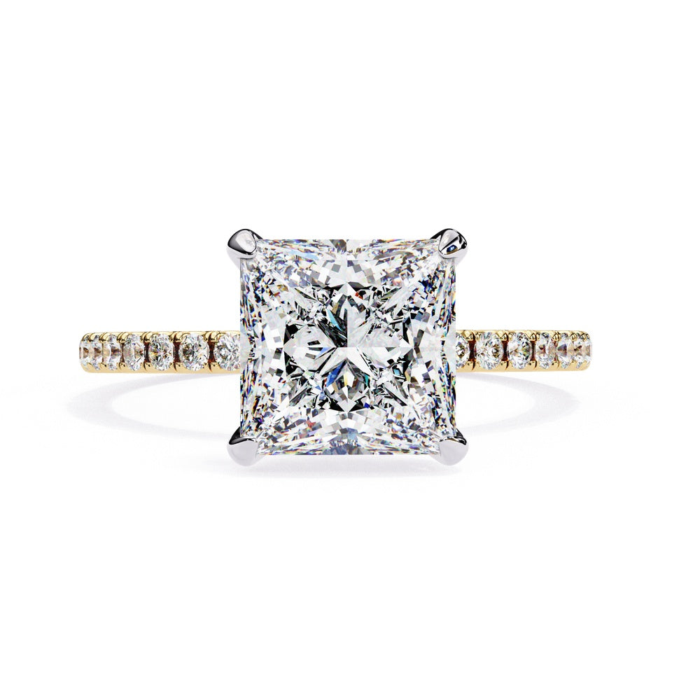 Studded Princess Cut Solitaire Ring with Hidden Halo