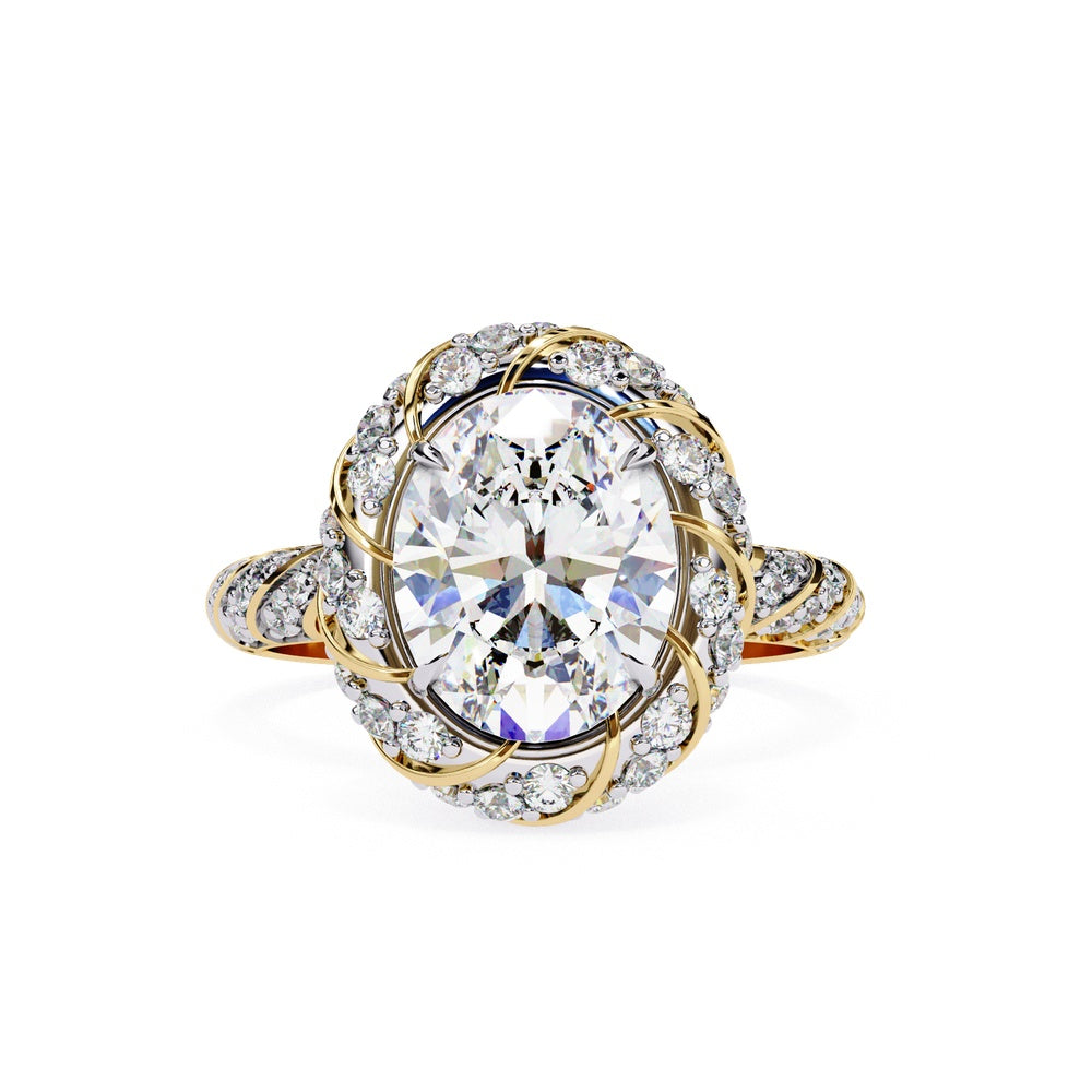 Entwined & Studded Oval Solitaire Ring