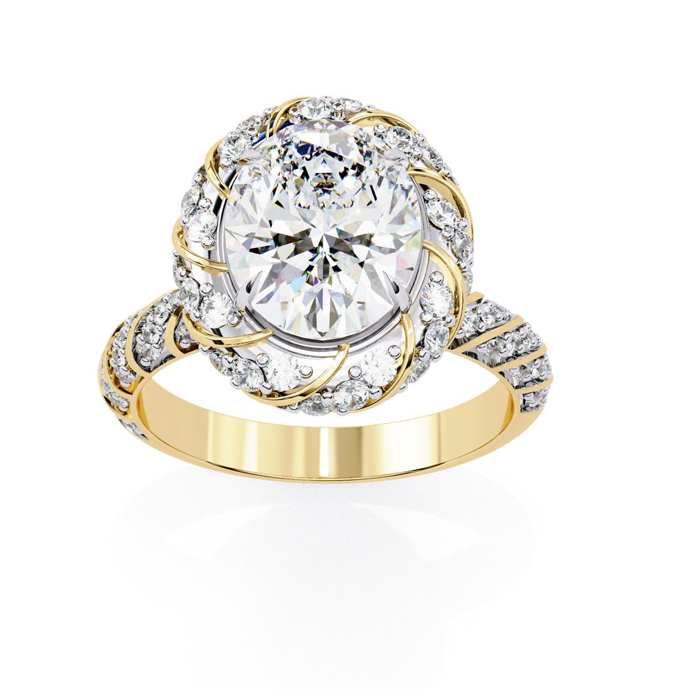 Entwined & Studded Oval Solitaire Ring
