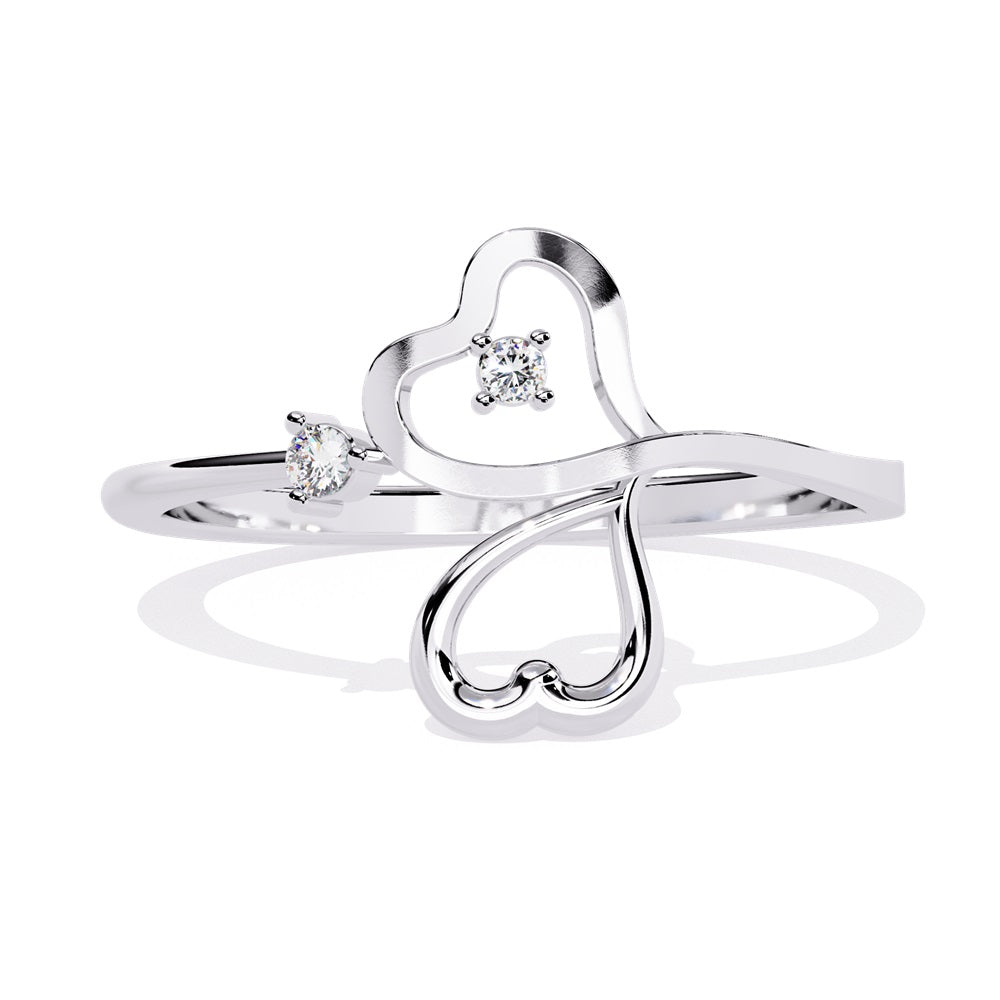 Elegant gold and diamond ring adorned with two heart shapes, representing affection and unity in a timeless piece of jewelry.