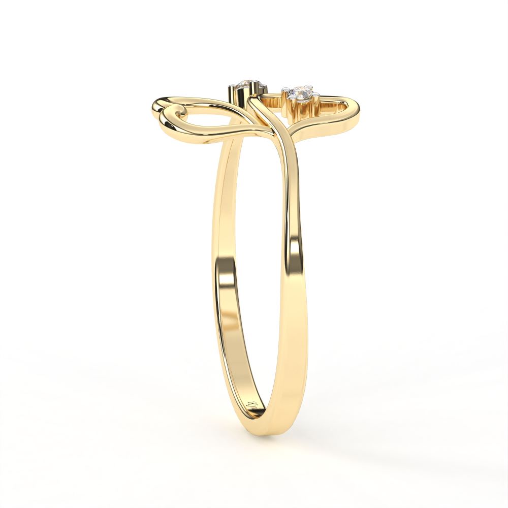 Elegant gold and diamond ring adorned with two heart shapes, representing affection and unity in a timeless piece of jewelry.