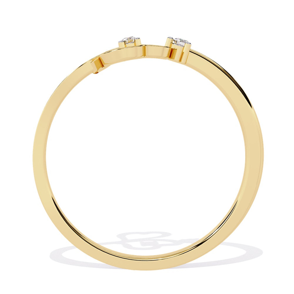 Elegant gold and diamond ring adorned with two heart shapes, representing affection and unity in a timeless piece of jewelry.