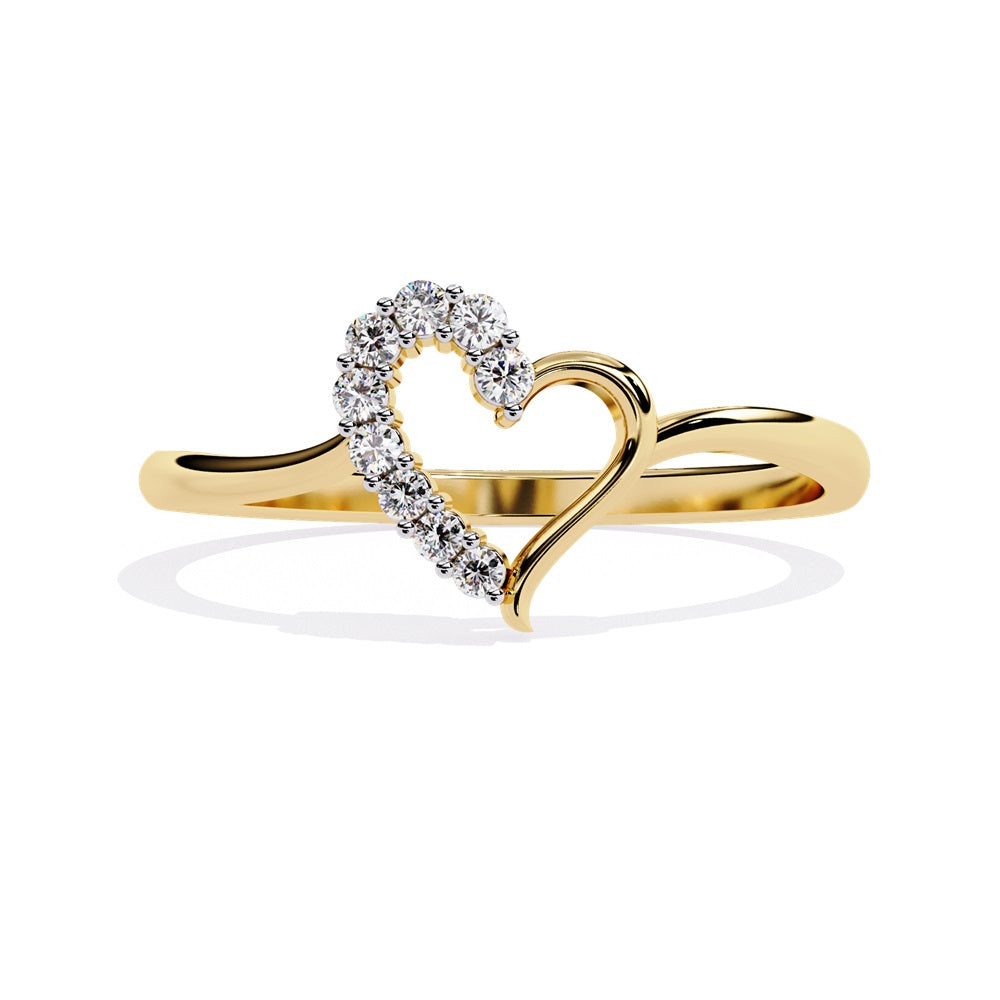 An exquisite gold ring in the shape of a heart, featuring dazzling diamonds that enhance its romantic charm.