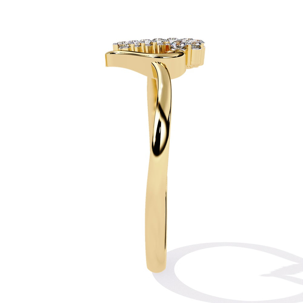An exquisite gold ring in the shape of a heart, featuring dazzling diamonds that enhance its romantic charm.