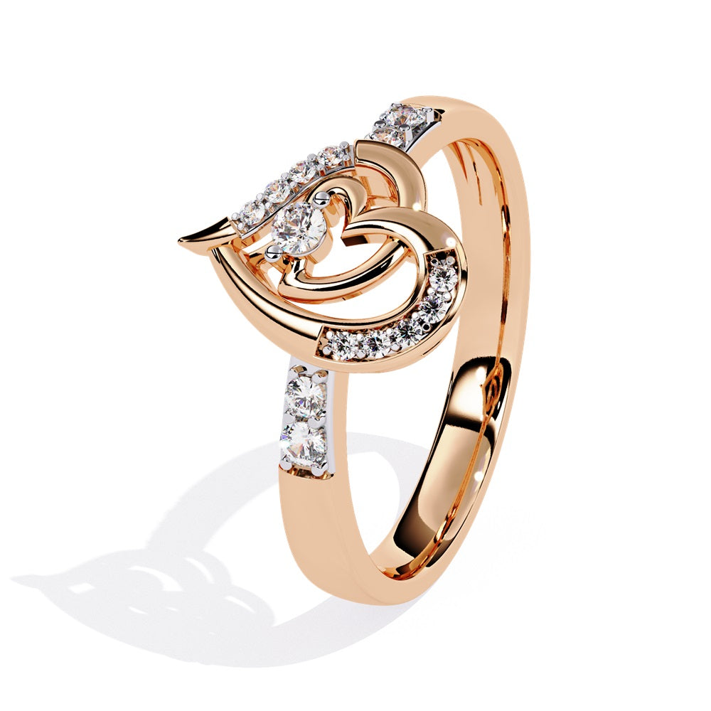 A beautiful gold diamond ring shaped like a heart, showcasing intertwined hearts that embody romance and sophistication.