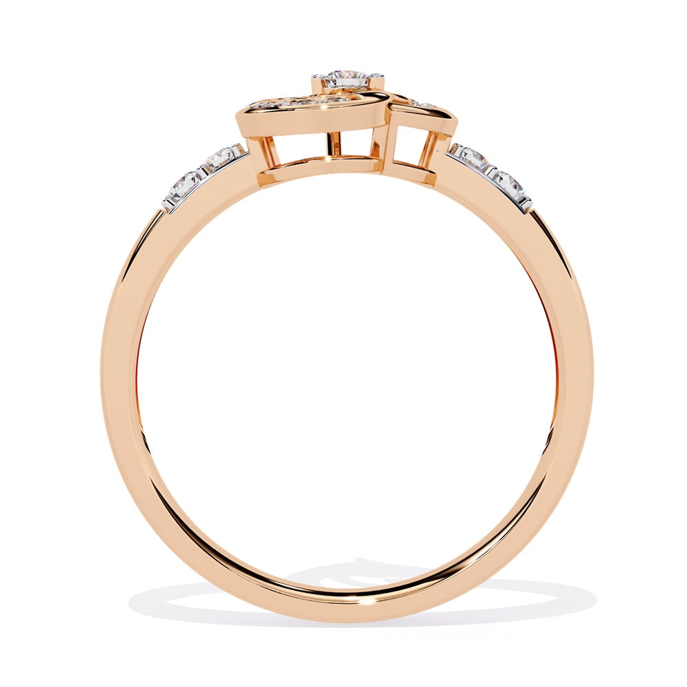 A beautiful gold diamond ring shaped like a heart, showcasing intertwined hearts that embody romance and sophistication.