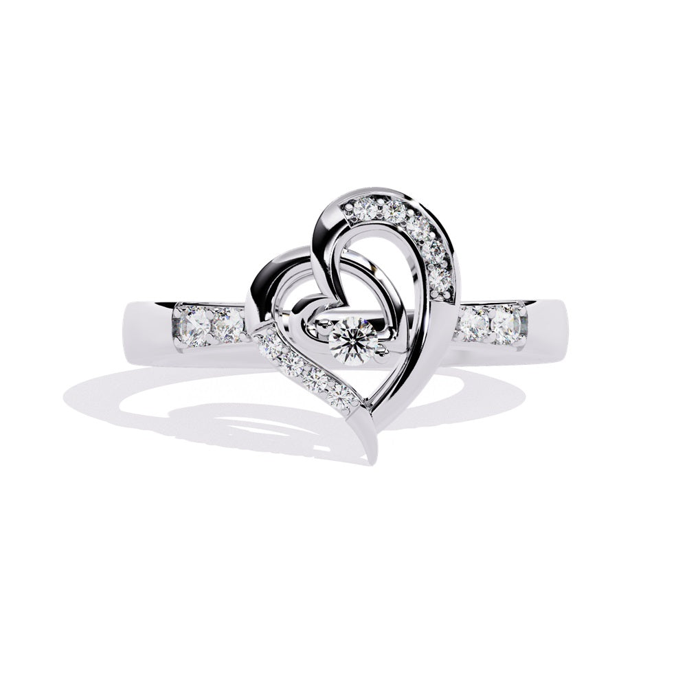 A beautiful gold diamond ring shaped like a heart, showcasing intertwined hearts that embody romance and sophistication.