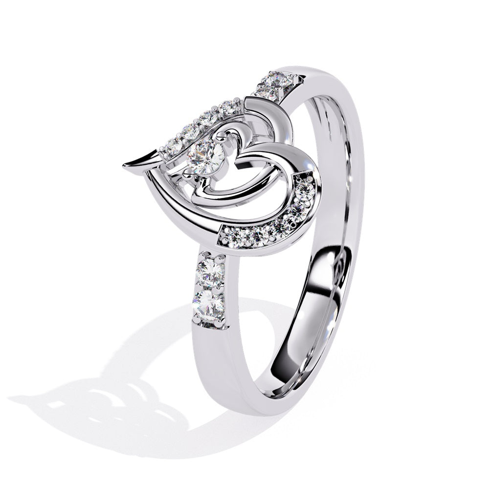 A beautiful gold diamond ring shaped like a heart, showcasing intertwined hearts that embody romance and sophistication.