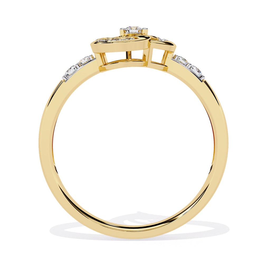 A beautiful gold diamond ring shaped like a heart, showcasing intertwined hearts that embody romance and sophistication.