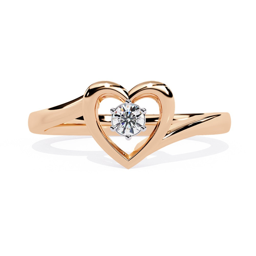 A gold diamond heart ring, elegantly designed, showcasing a sparkling diamond at its center, symbolizing love and affection.