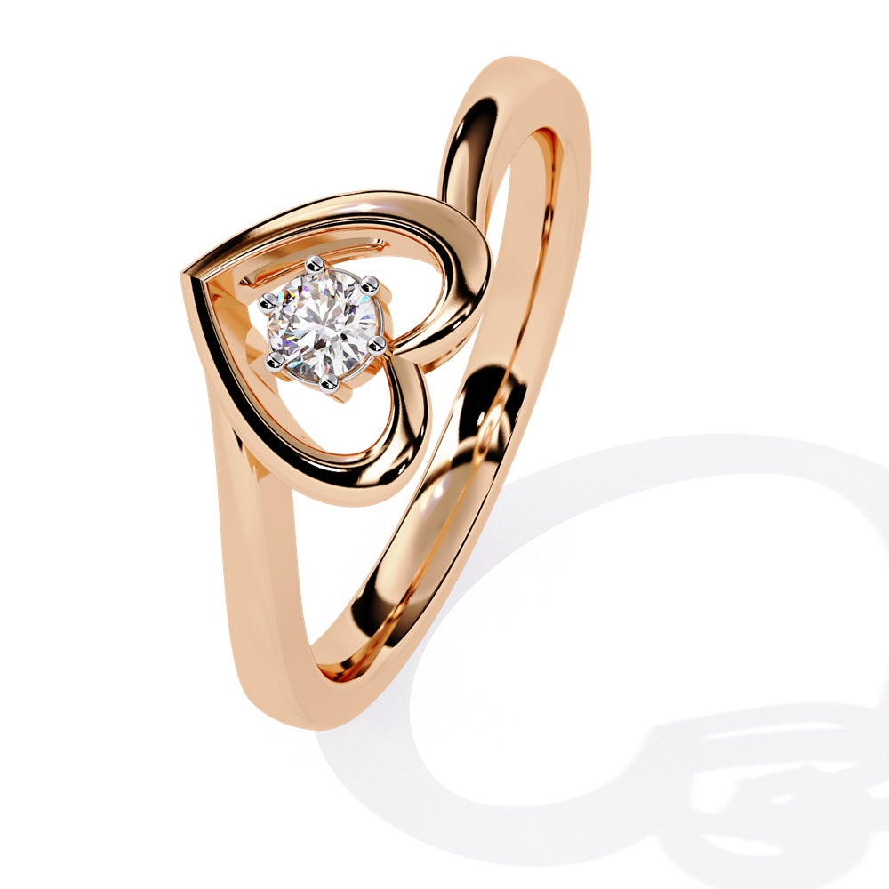 A gold diamond heart ring, elegantly designed, showcasing a sparkling diamond at its center, symbolizing love and affection.