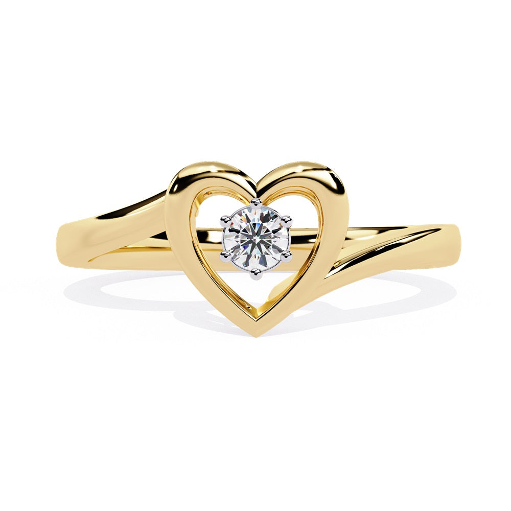 A gold diamond heart ring, elegantly designed, showcasing a sparkling diamond at its center, symbolizing love and affection.