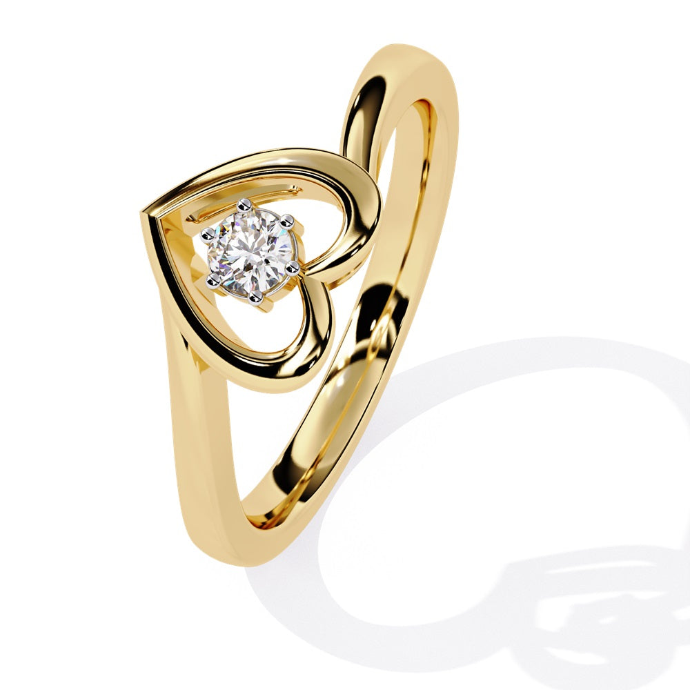 A gold diamond heart ring, elegantly designed, showcasing a sparkling diamond at its center, symbolizing love and affection.