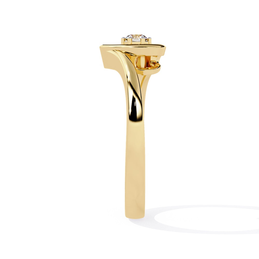 A gold diamond heart ring, elegantly designed, showcasing a sparkling diamond at its center, symbolizing love and affection.