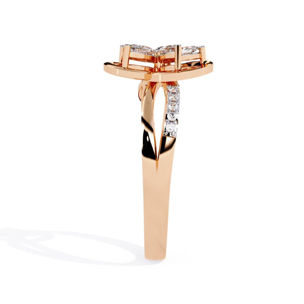 Elegant gold ring adorned with a diamond flower, symbolizing beauty and luxury in exquisite craftsmanship.