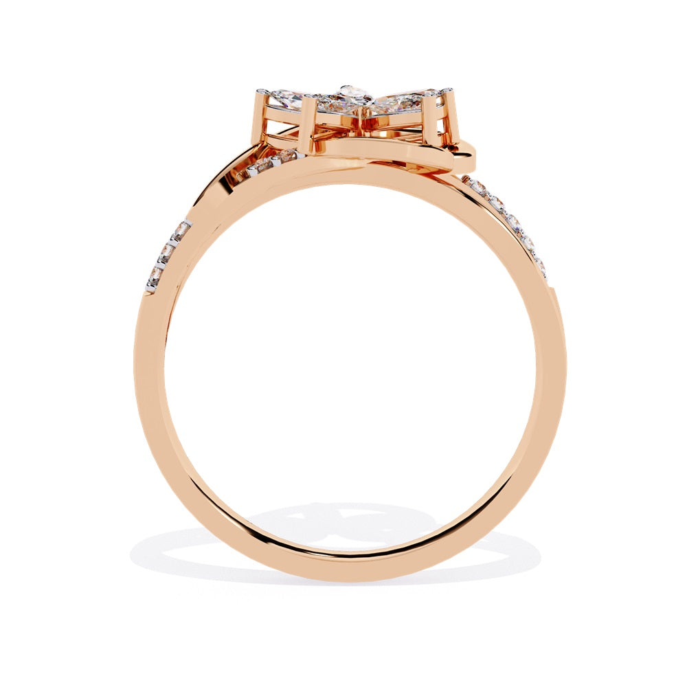 Elegant gold ring adorned with a diamond flower, symbolizing beauty and luxury in exquisite craftsmanship.