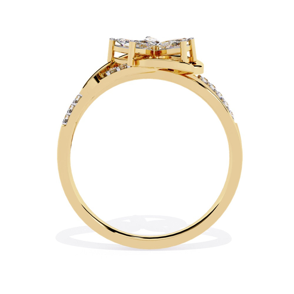 Elegant gold ring adorned with a diamond flower, symbolizing beauty and luxury in exquisite craftsmanship.
