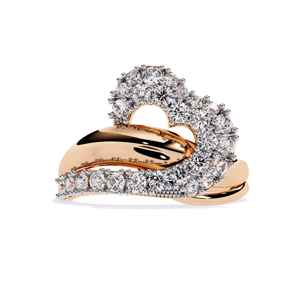 A beautifully crafted diamond ring with heart nestled in the middle, signifying everlasting love.