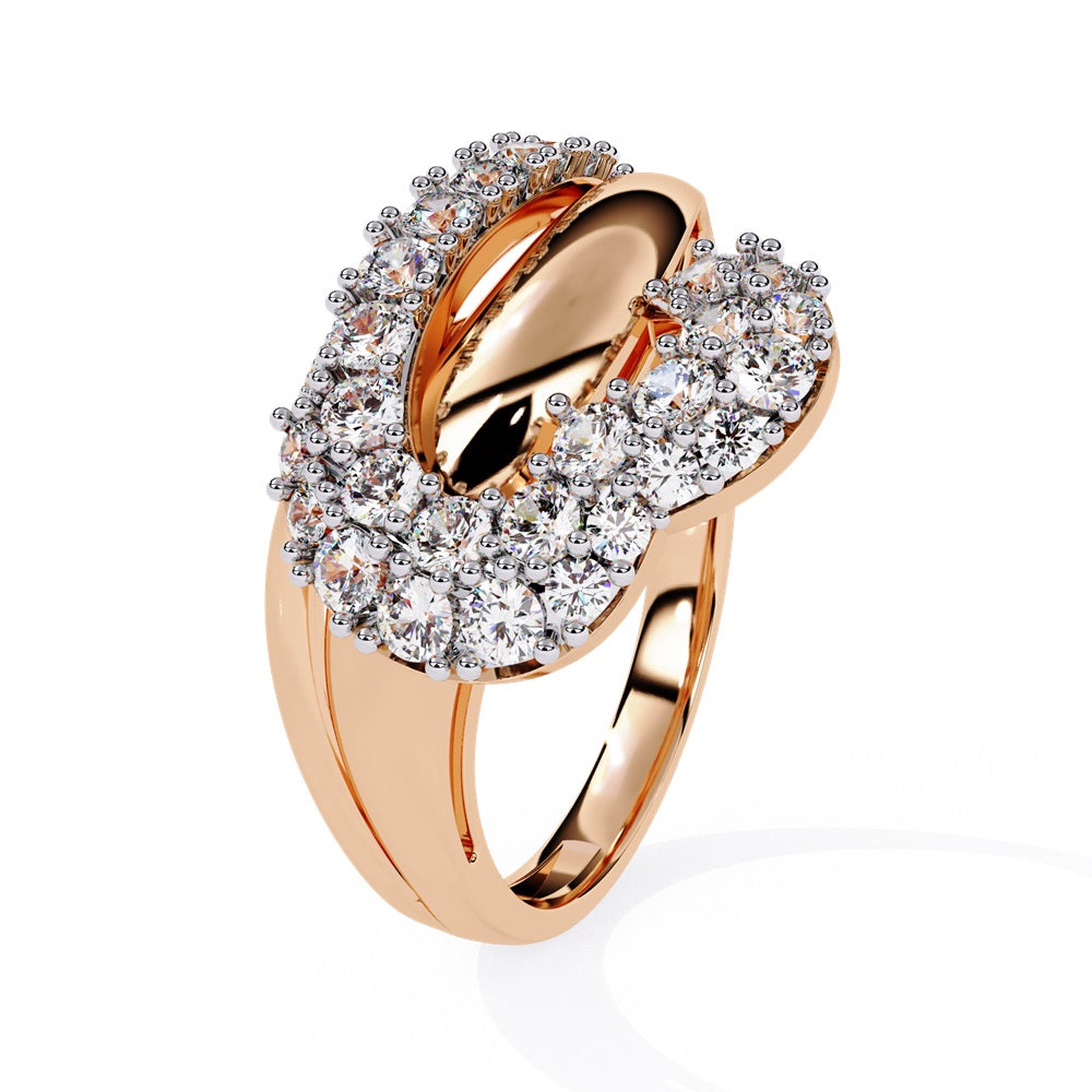 A beautifully crafted diamond ring with heart nestled in the middle, signifying everlasting love.