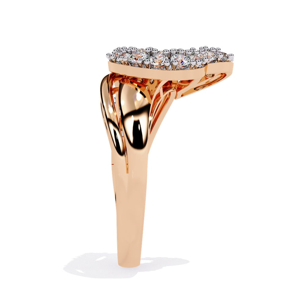 A beautifully crafted diamond ring with heart nestled in the middle, signifying everlasting love.