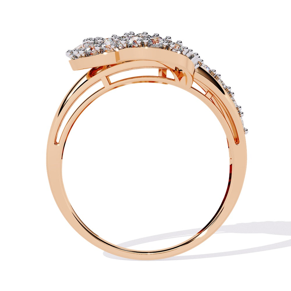 A beautifully crafted diamond ring with heart nestled in the middle, signifying everlasting love.