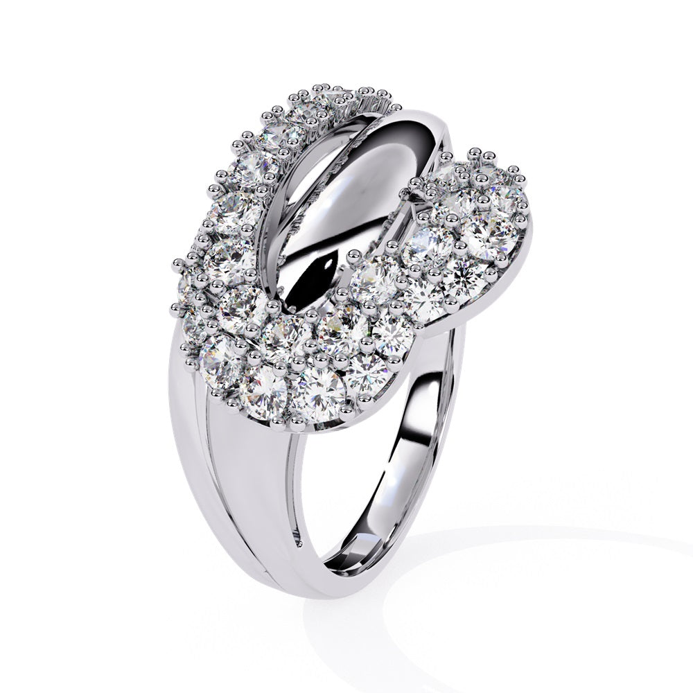 A beautifully crafted diamond ring with heart nestled in the middle, signifying everlasting love.