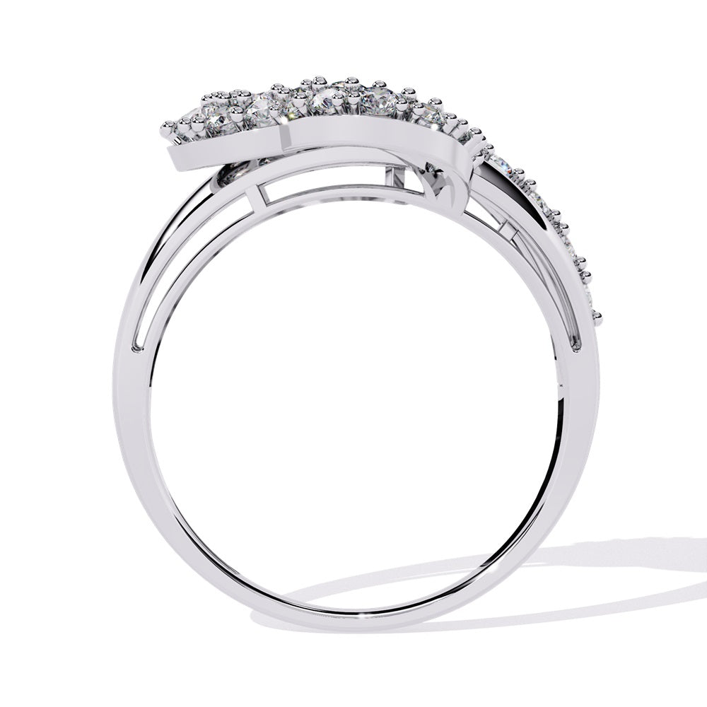A beautifully crafted diamond ring with heart nestled in the middle, signifying everlasting love.