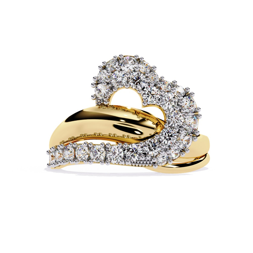 A beautifully crafted diamond ring with heart nestled in the middle, signifying everlasting love.