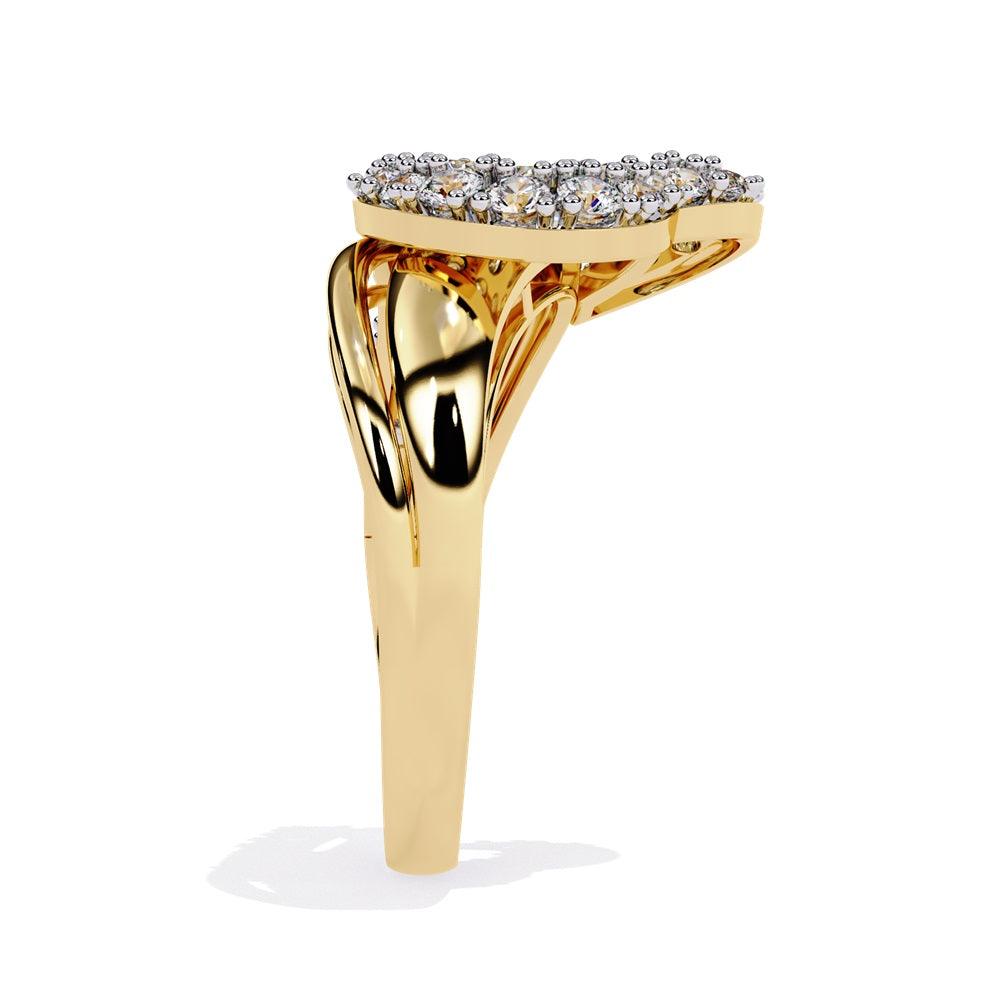 A beautifully crafted diamond ring with heart nestled in the middle, signifying everlasting love.