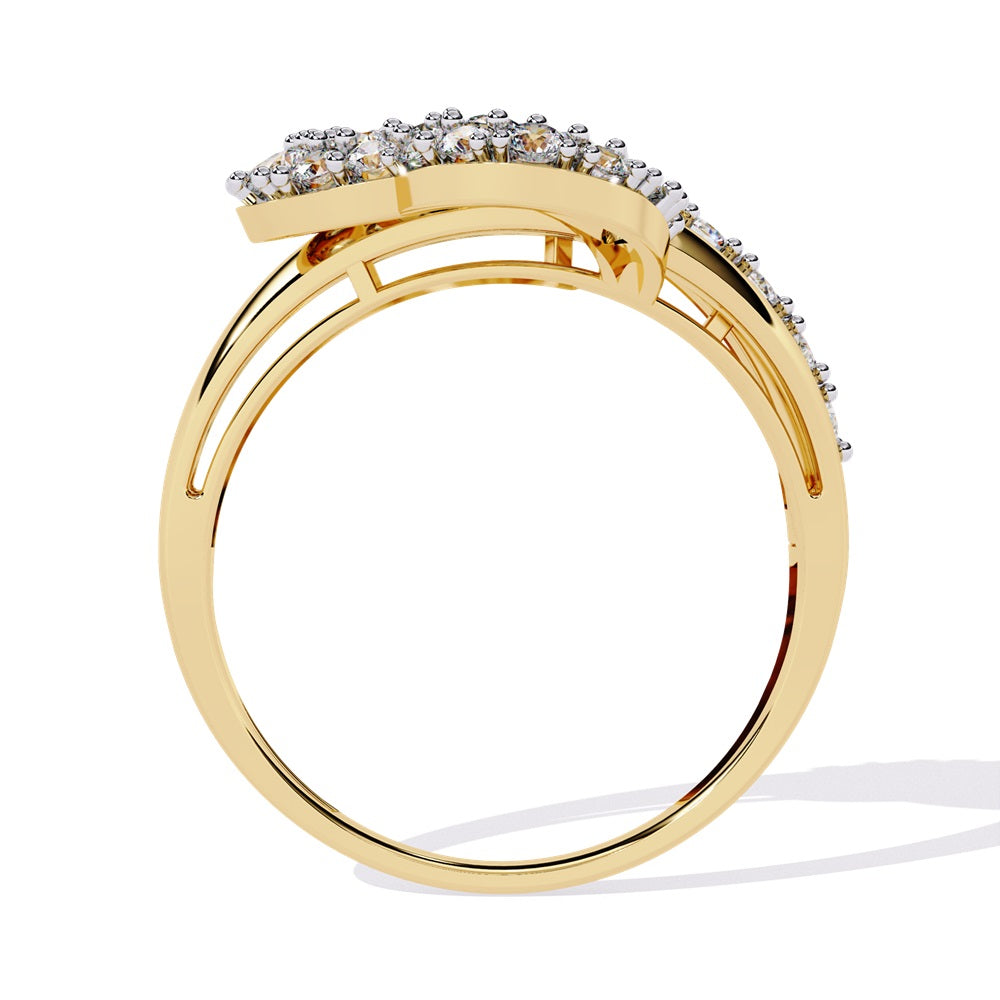 A beautifully crafted diamond ring with heart nestled in the middle, signifying everlasting love.