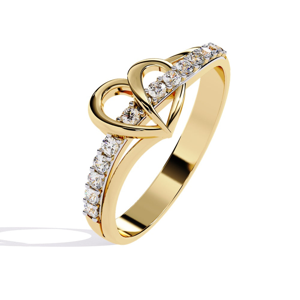 An exquisite diamond studded gold band featuring a heart in the centre reflecting a romantic touch.