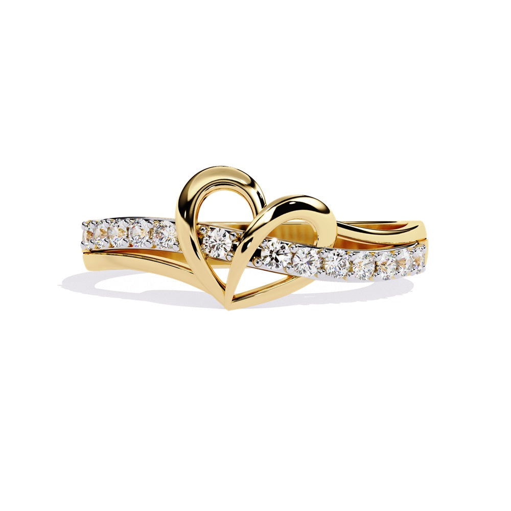 An exquisite diamond studded gold band  featuring a heart in the centre reflecting a romantic touch.