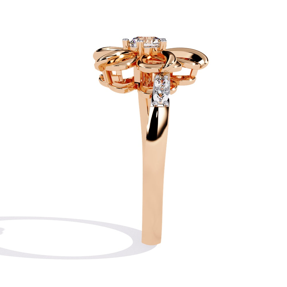 A beautiful flower-shaped ring in gold, accented with diamonds, symbolizing grace and timeless style.