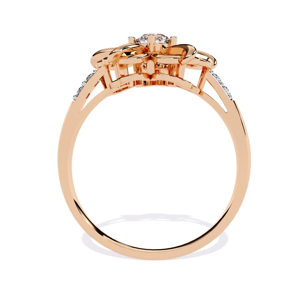A beautiful flower-shaped ring in gold, accented with diamonds, symbolizing grace and timeless style.