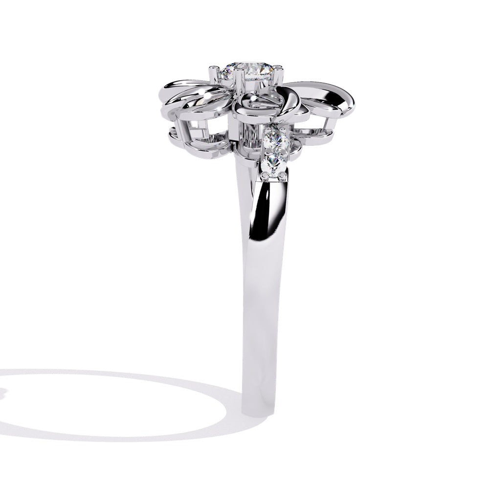 A beautiful flower-shaped ring in gold, accented with diamonds, symbolizing grace and timeless style.