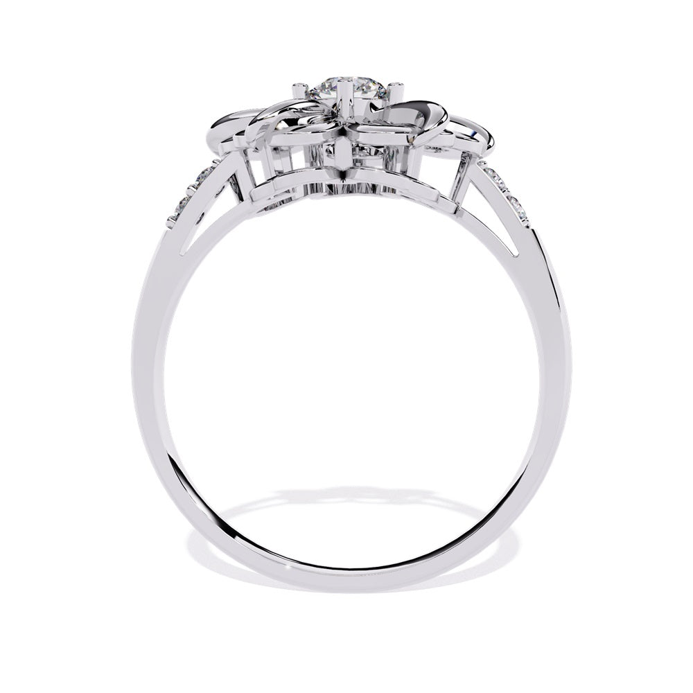 A beautiful flower-shaped ring in gold, accented with diamonds, symbolizing grace and timeless style.