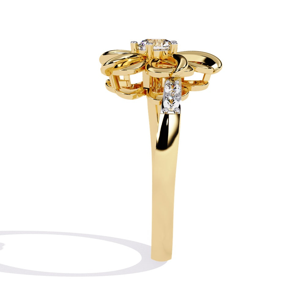 A beautiful flower-shaped ring in gold, accented with diamonds, symbolizing grace and timeless style.