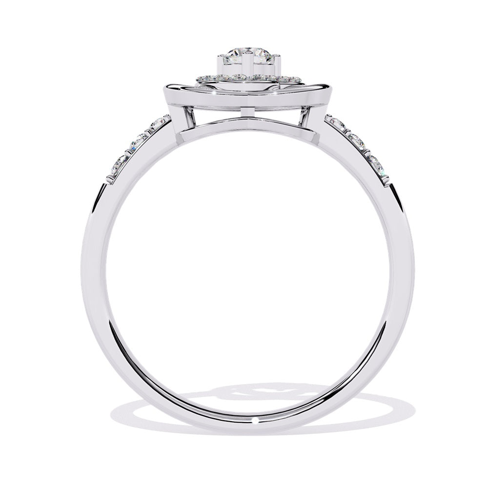 A beautifully crafted gold ring in the shape of a heart, embellished with a radiant diamond studded heart and center stone, representing love.