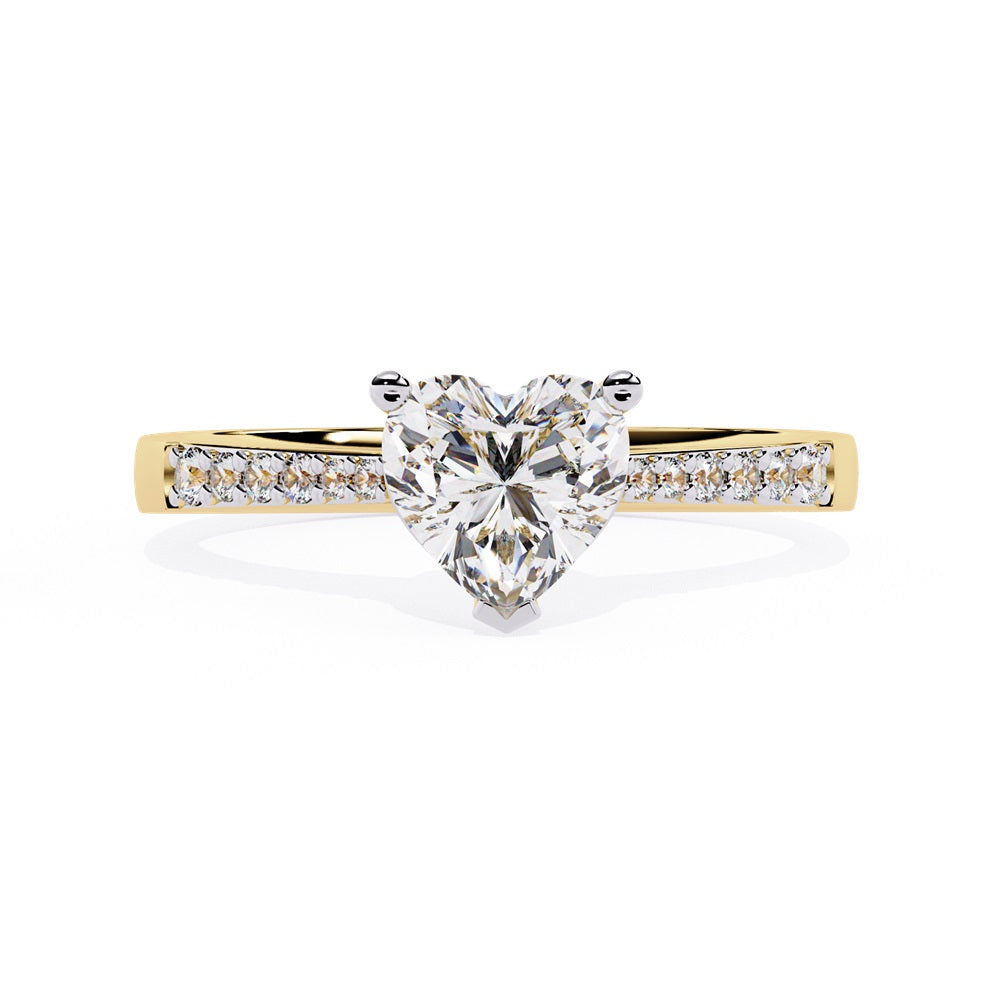 Elegant heart-shaped diamond engagement ring crafted in gold, representing everlasting love.
