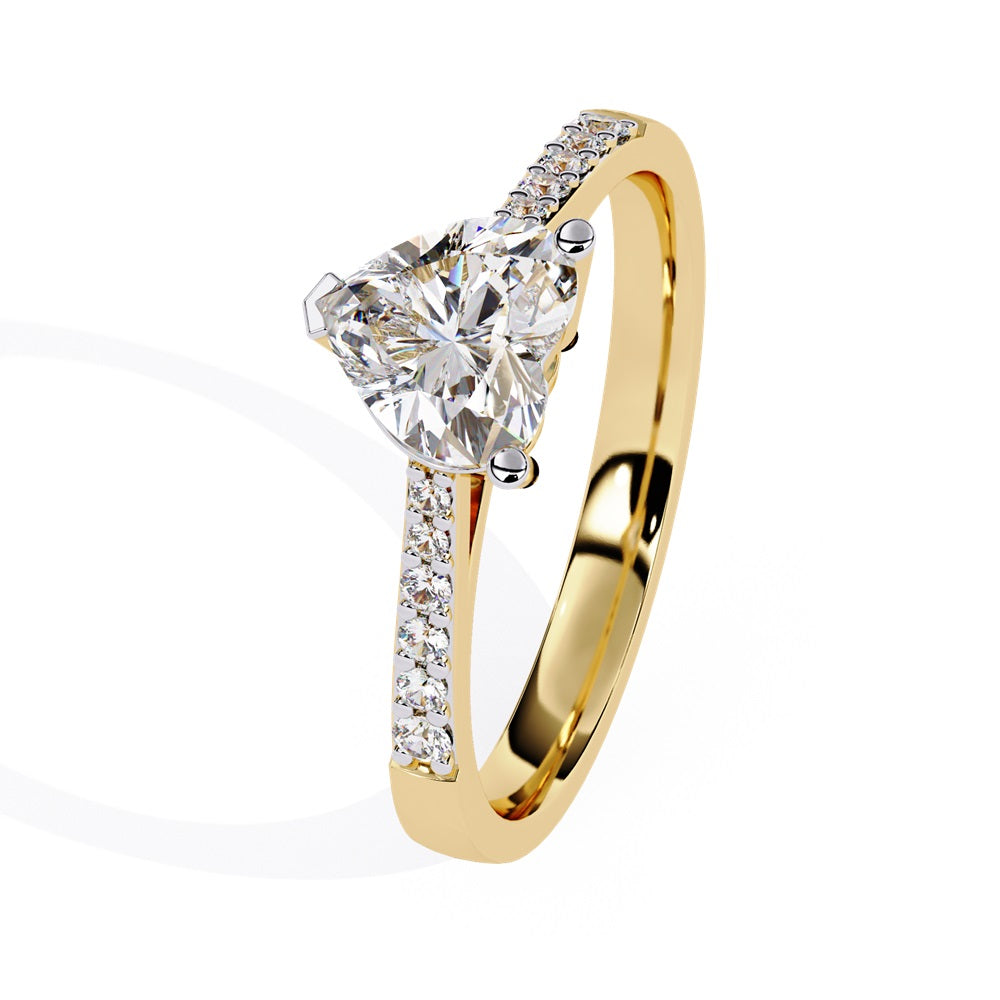 Elegant heart-shaped diamond engagement ring crafted in gold, representing everlasting love.