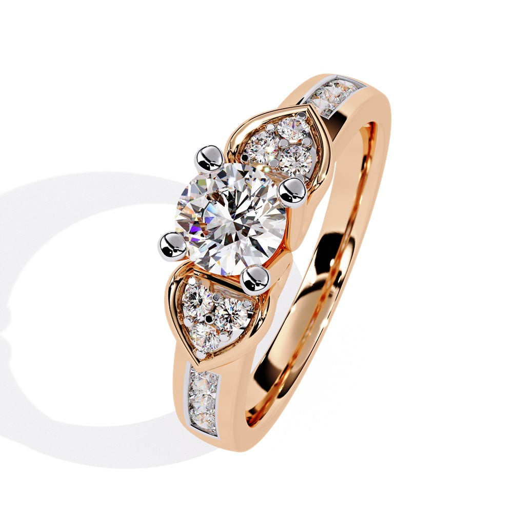 An elegant engagement ring with diamond accents set in gold, capturing the essence of love and devotion.