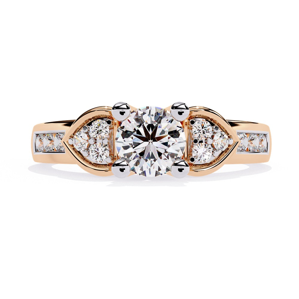 An elegant engagement ring with diamond accents set in gold, capturing the essence of love and devotion.