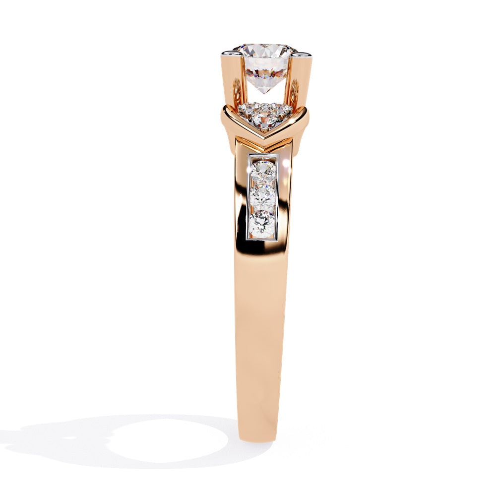 An elegant engagement ring with diamond accents set in gold, capturing the essence of love and devotion.