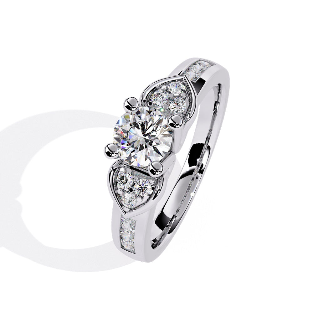 An elegant engagement ring with diamond accents set in gold, capturing the essence of love and devotion.
