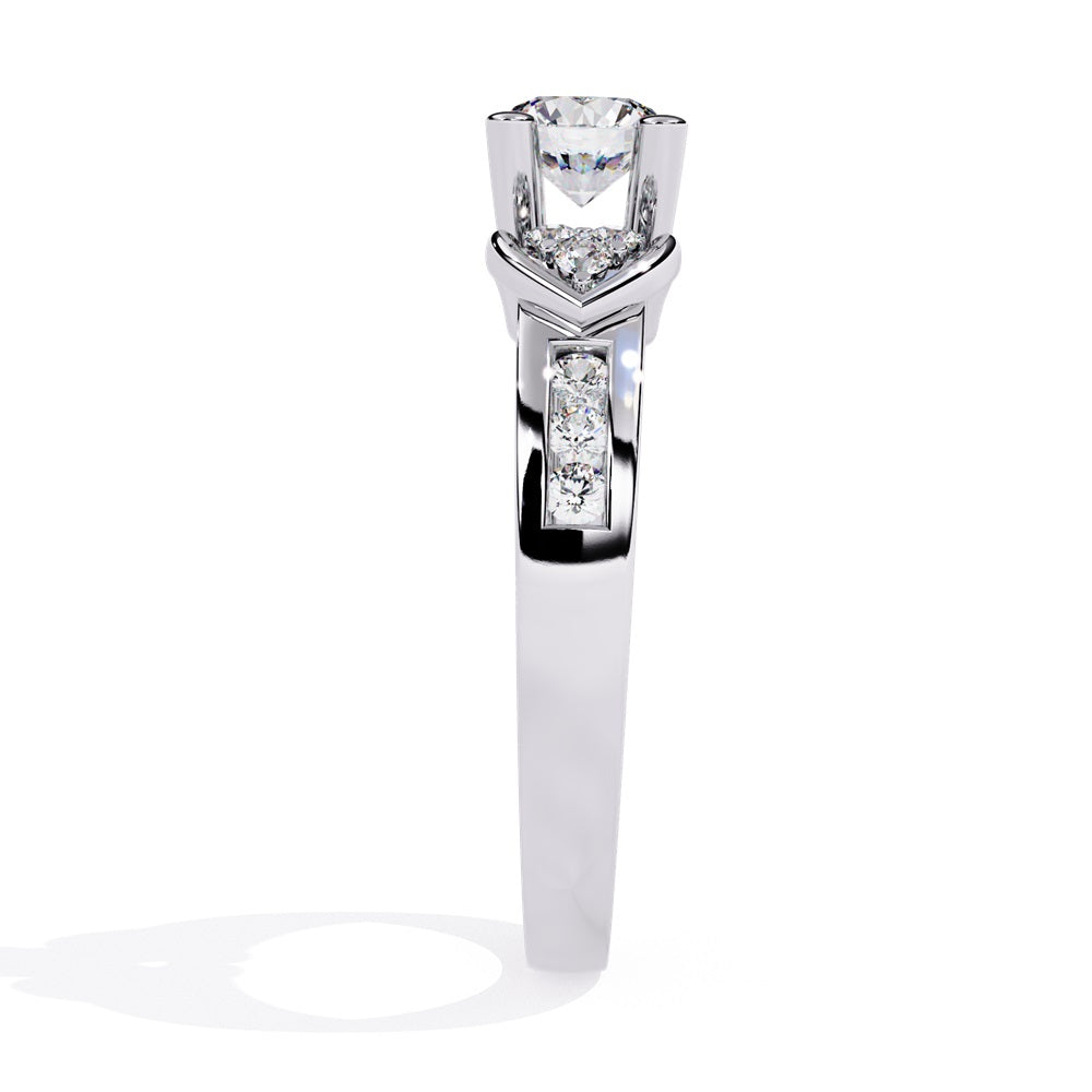 An elegant engagement ring with diamond accents set in gold, capturing the essence of love and devotion.